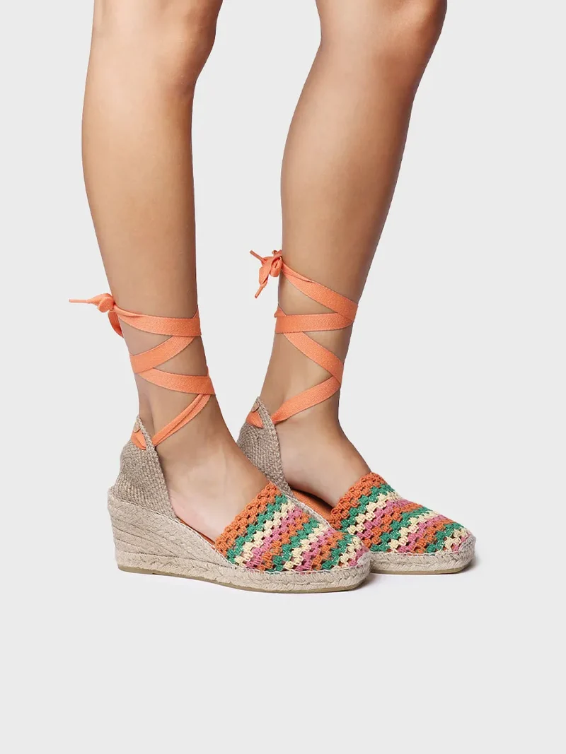 Alpargata de cuña de mujer en crochet multicolor | GEORGINA
