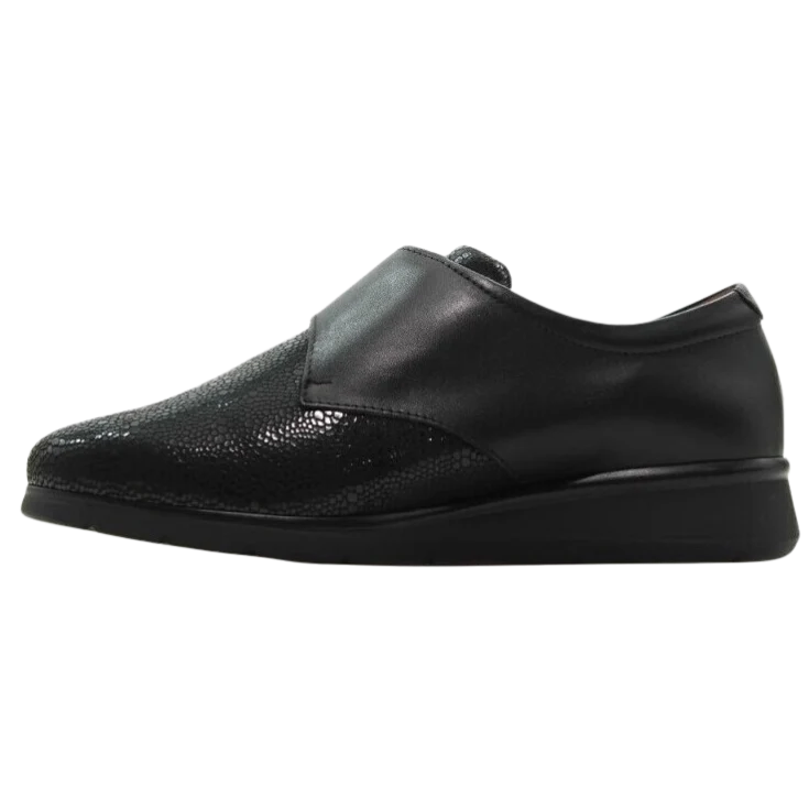 MUJER COMODO BLUCHER CORREA CON LYCRA NEGRO