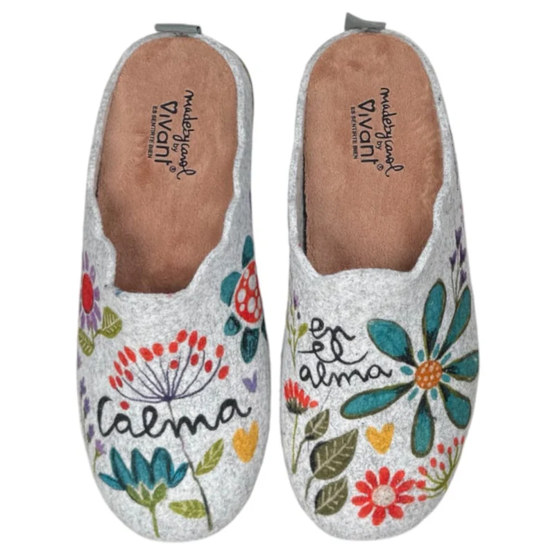 Zapatillas de Casa Vivant Calma Flores 252017 Gris