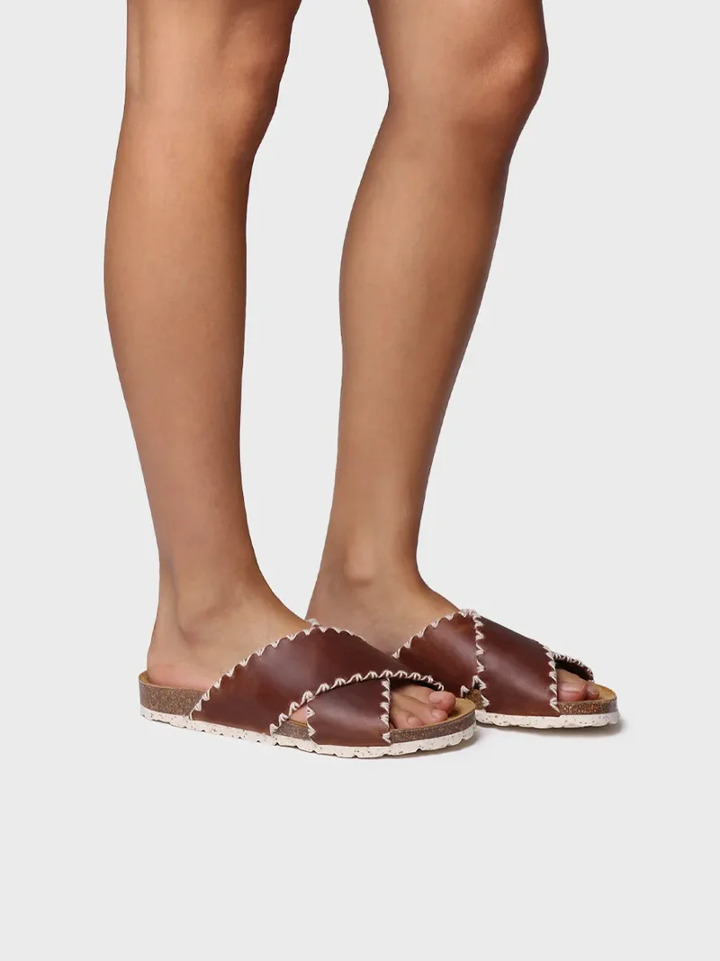 Sandalia BIO de mujer en cuero con tiras cruzadas | GRIT-PE