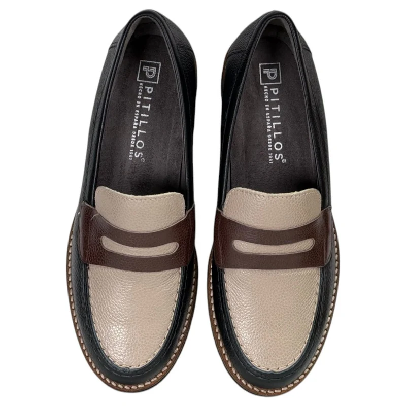 Zapatos Pitillos Mocasines Antifaz Combinado 11564 Negro Topo Marrón