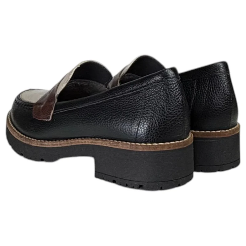 Zapatos Pitillos Mocasines Antifaz Combinado 11564 Negro Topo Marrón
