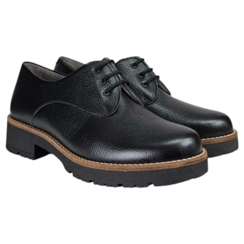 Zapatos Pitillos Blúcher Piel Grabada 11561 Negro