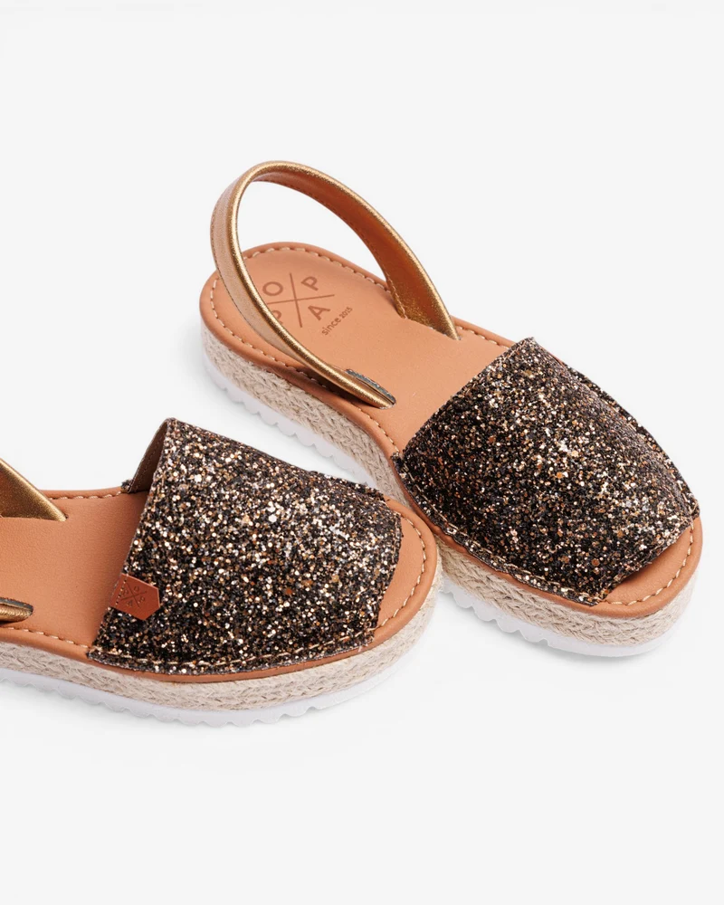 Menorquina Plataforma Saona Glitter Negro
