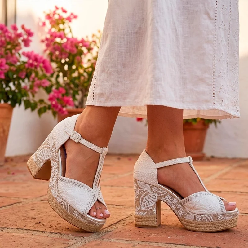 Sandalias de Novia Mandarina Perla Blanco