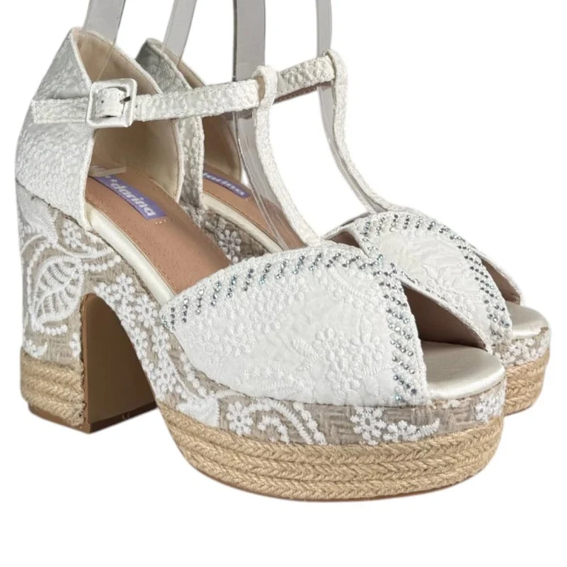 Sandalias de Novia Mandarina Perla Blanco