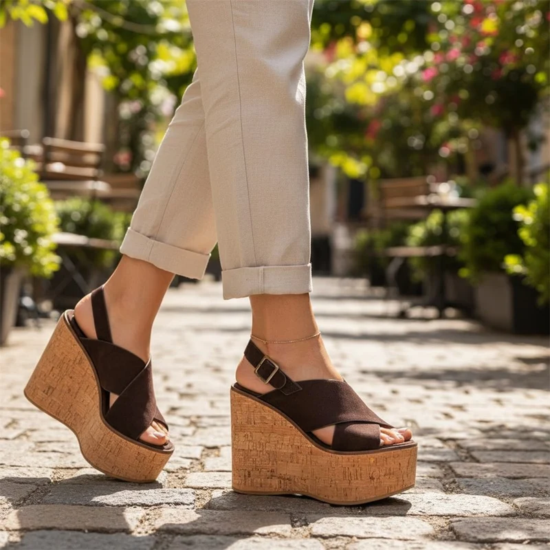 Sandalias Corina Cuña Corcho M6366 Café
