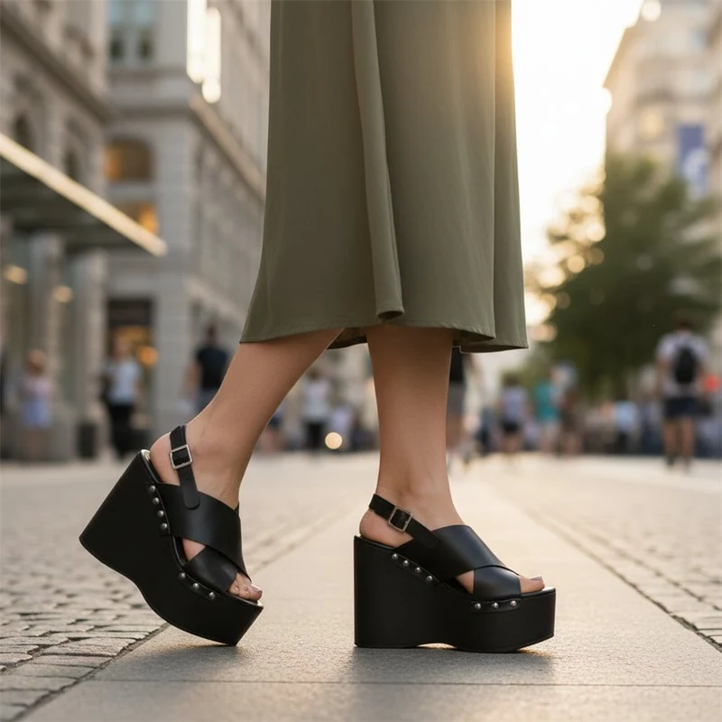 Sandalias Corina Cuña Tachas M6367 Negro