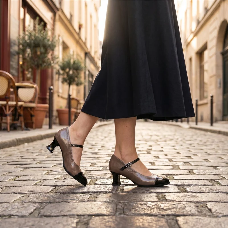 Zapatos Pitillos Mary Jane Tacón Puntera 11683 Negro Topo