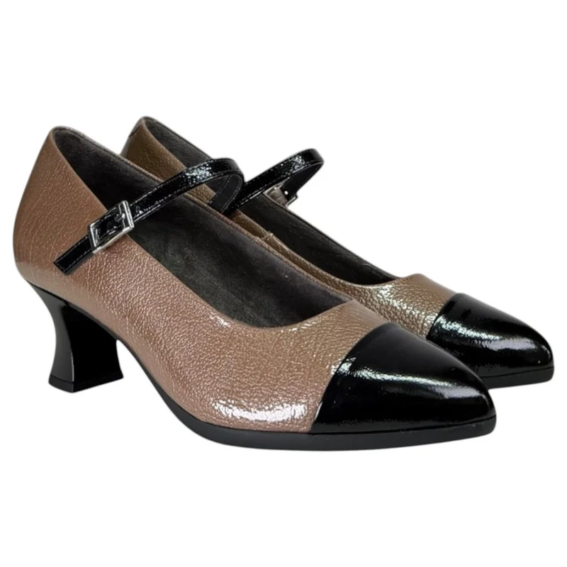 Zapatos Pitillos Mary Jane Tacón Puntera 11683 Negro Topo