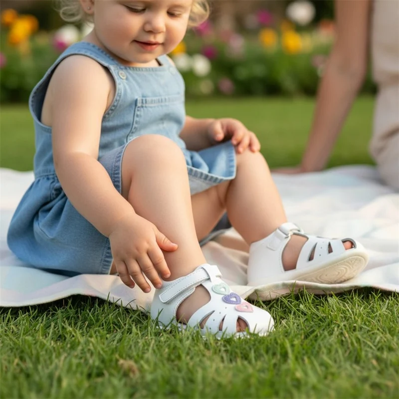 Sandalias Bubble Kids Cerradas Corazones C614 Blanco