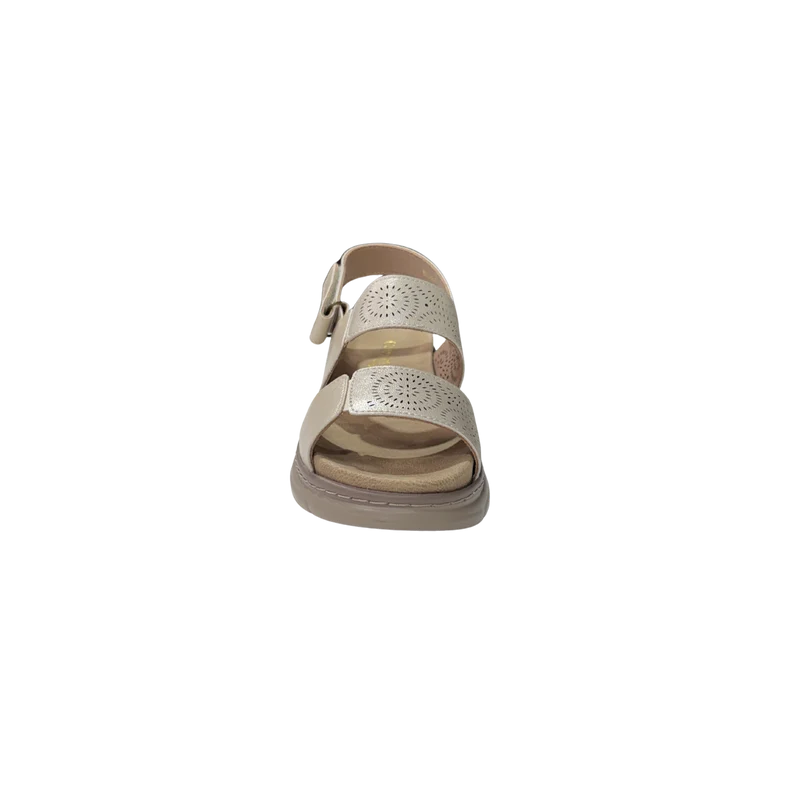 MUJER SANDALIA BEIGE ELASTICO TROQUELADO