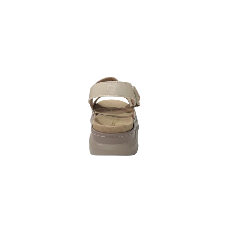 MUJER SANDALIA BEIGE ELASTICO TROQUELADO