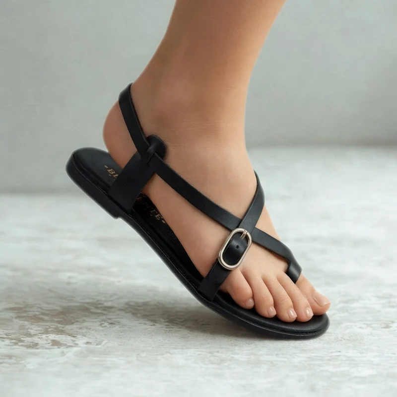 MUJER SANDALIA PLANA SOLERA NEGRO