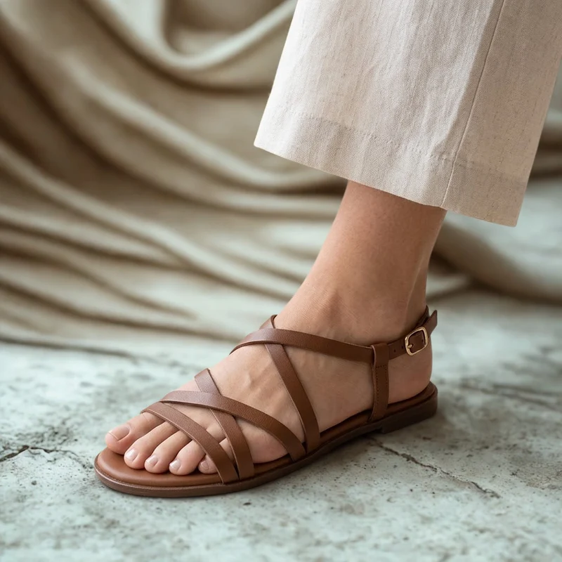 MUJER SANDALIA PLANA ATENEA ROBLE