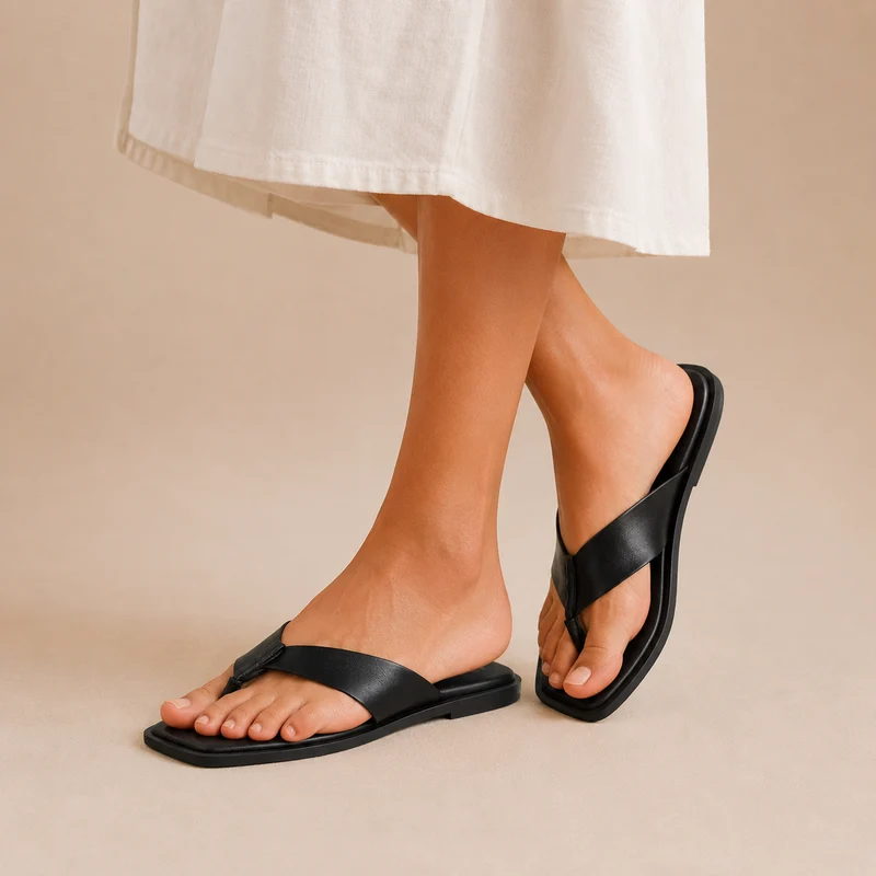 MUJER SANDALIA PLANA PERLA NEGRO