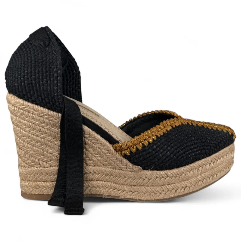 Alpargatas Corina Cuña Bordados M5386 Negro