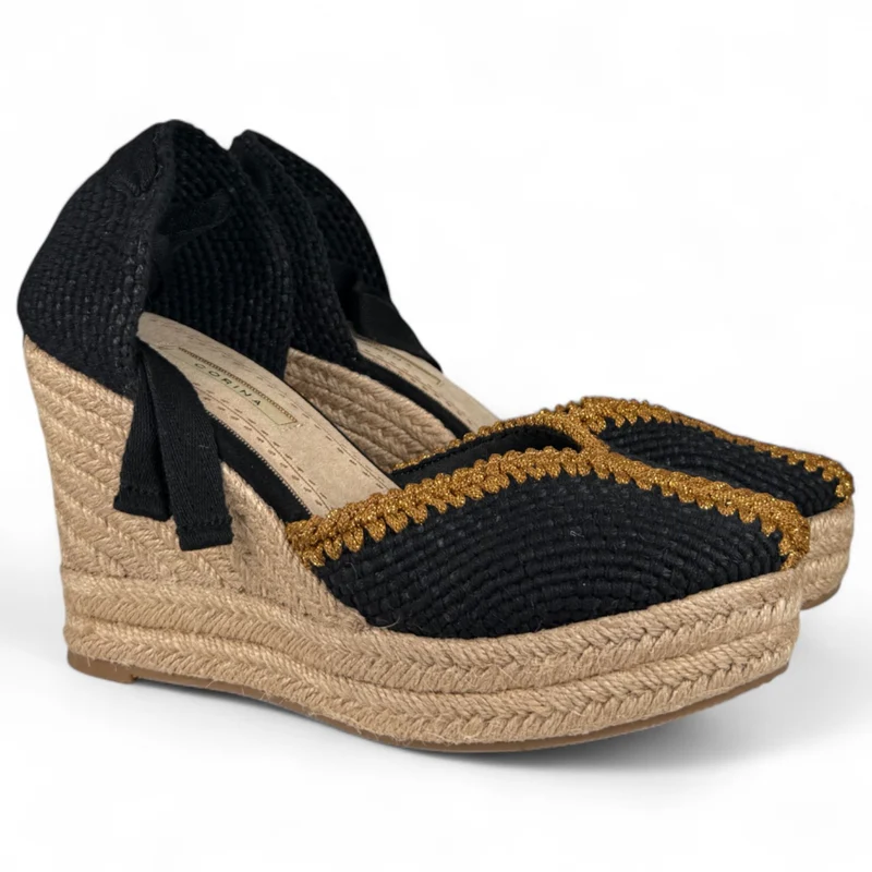 Alpargatas Corina Cuña Bordados M5386 Negro