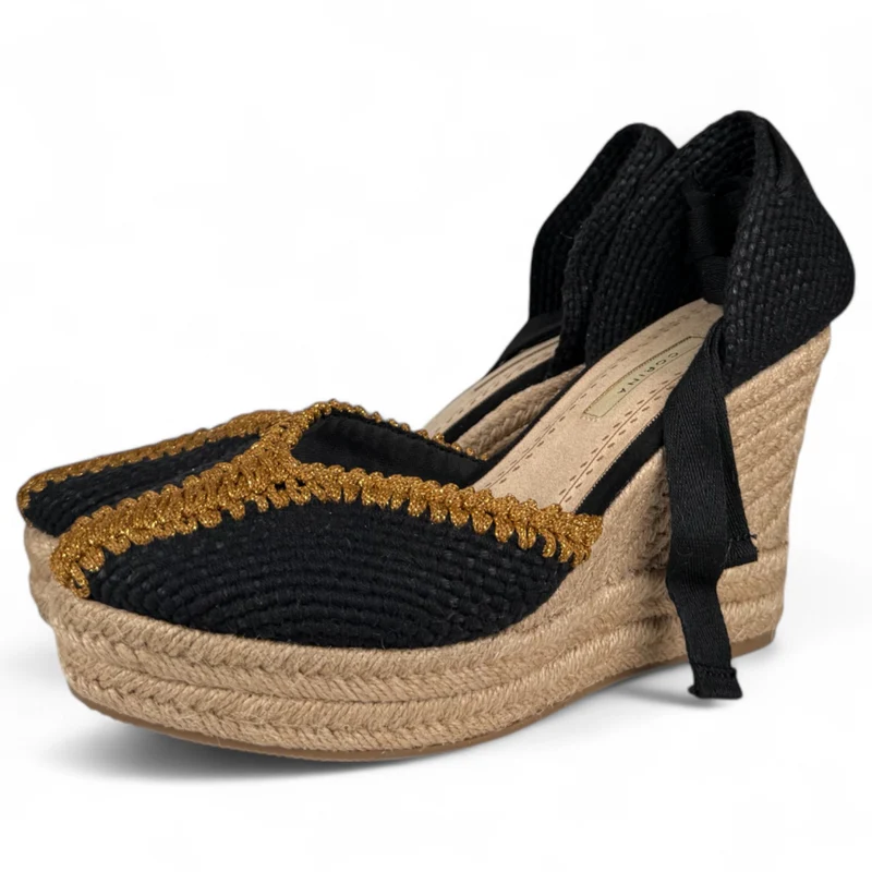 Alpargatas Corina Cuña Bordados M5386 Negro