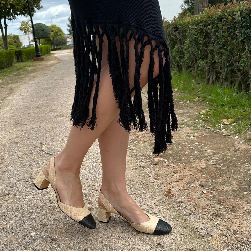 Zapatos Corina Rafia Puntera M5330 Natural Negro