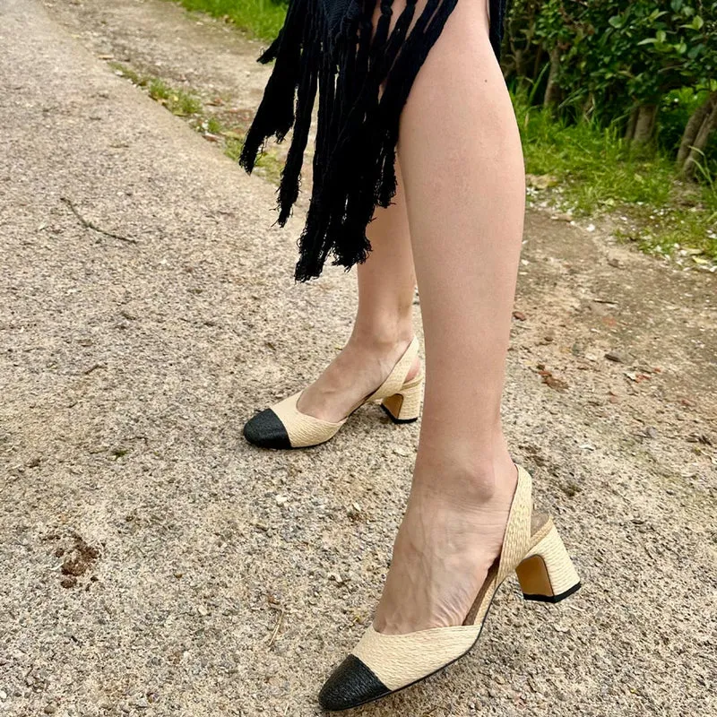 Zapatos Corina Rafia Puntera M5330 Natural Negro