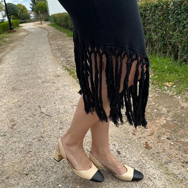 Zapatos Corina Rafia Puntera M5330 Natural Negro