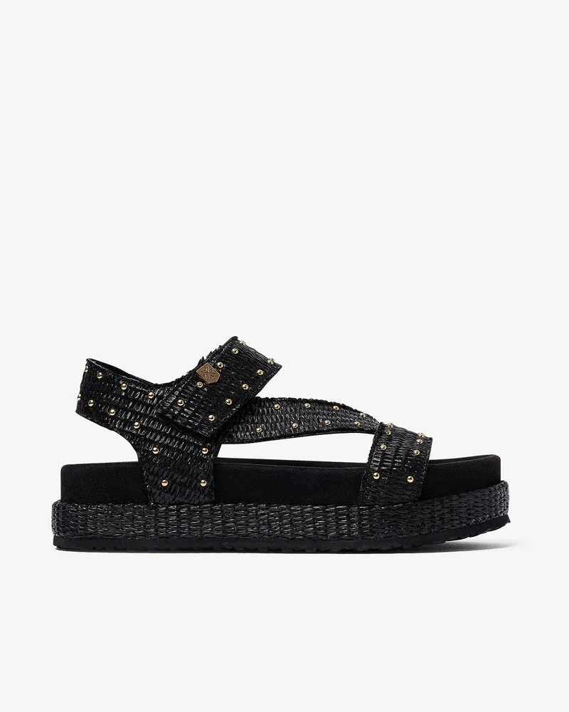 Sandalia Niana Tachuelas Rafia Negro