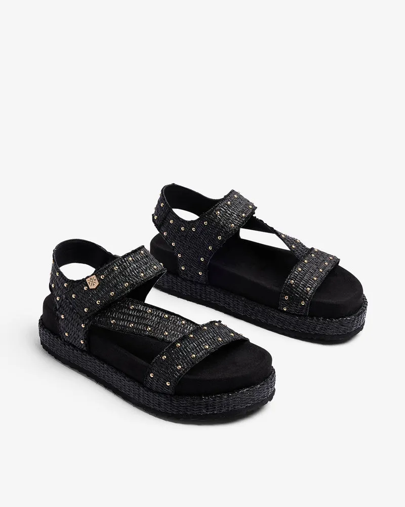 Sandalia Niana Tachuelas Rafia Negro