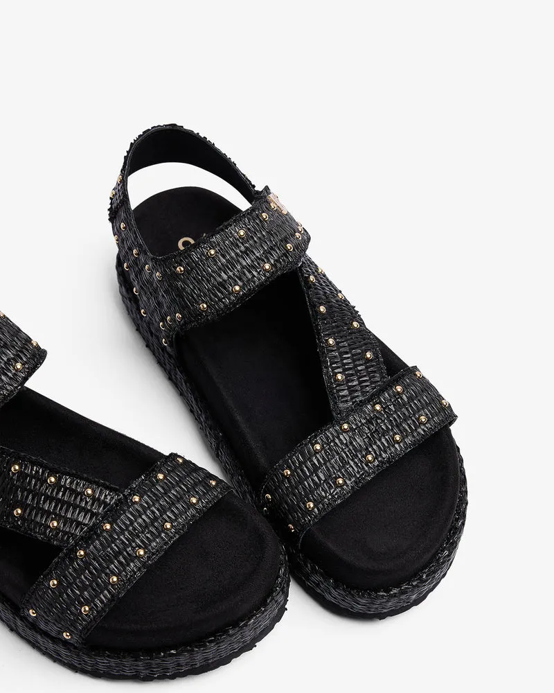 Sandalia Niana Tachuelas Rafia Negro