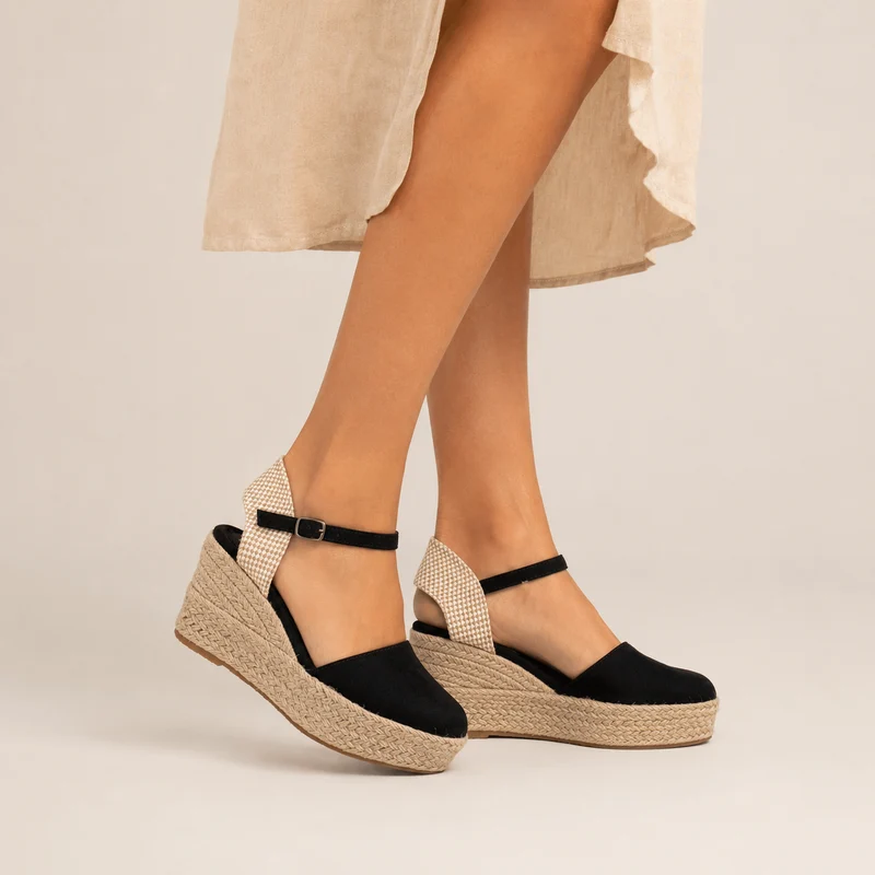 MUJER ESPARTO CUÑA NEGRO
