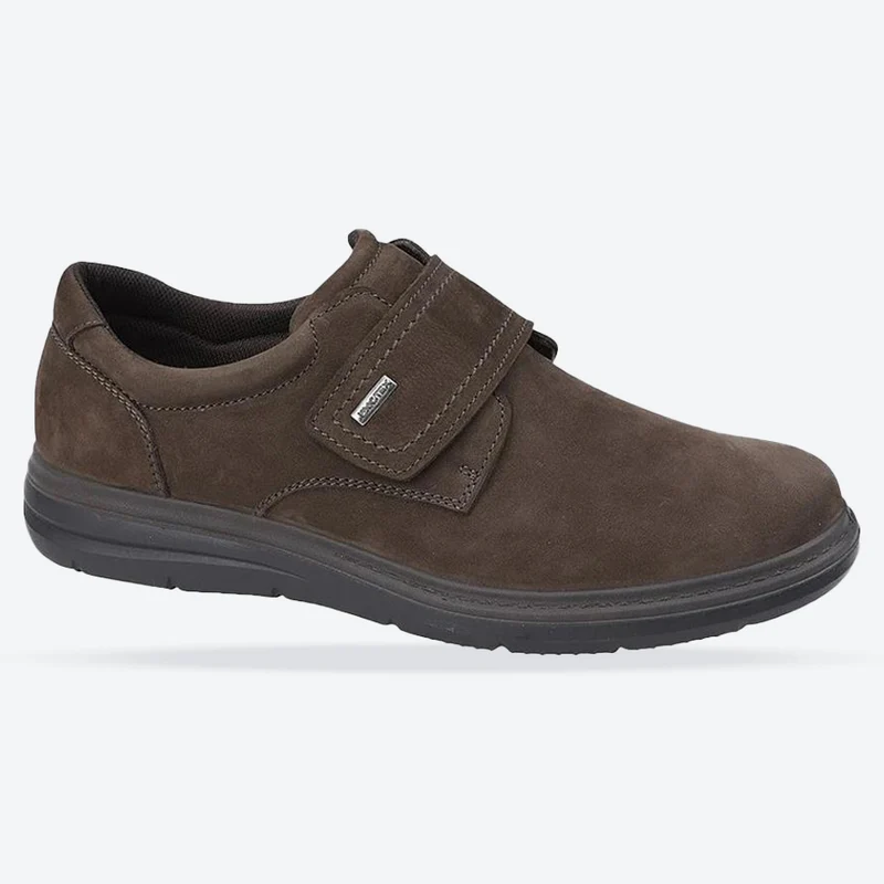 Zapatos Roamers M337 de corte ancho para hombre con cierre de contacto - Cuero marrón