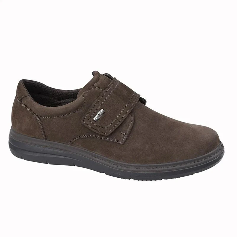 Zapatos Roamers M337 de corte ancho para hombre con cierre de contacto - Cuero marrón