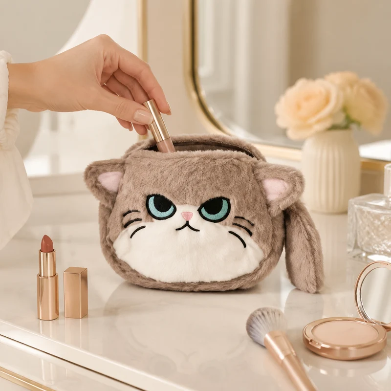 Miomu Cosmetiquera de Felpa, Gatito Grunón