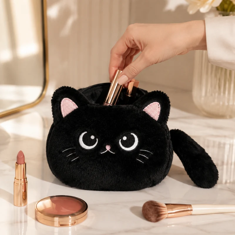 Miomu Cosmetiquera de Felpa, Gatito Grunón