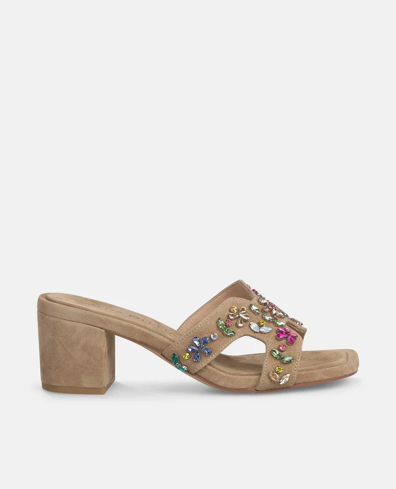 SANDALIA TIRA CRUZADA CON PEDRERIA MULTICOLOR