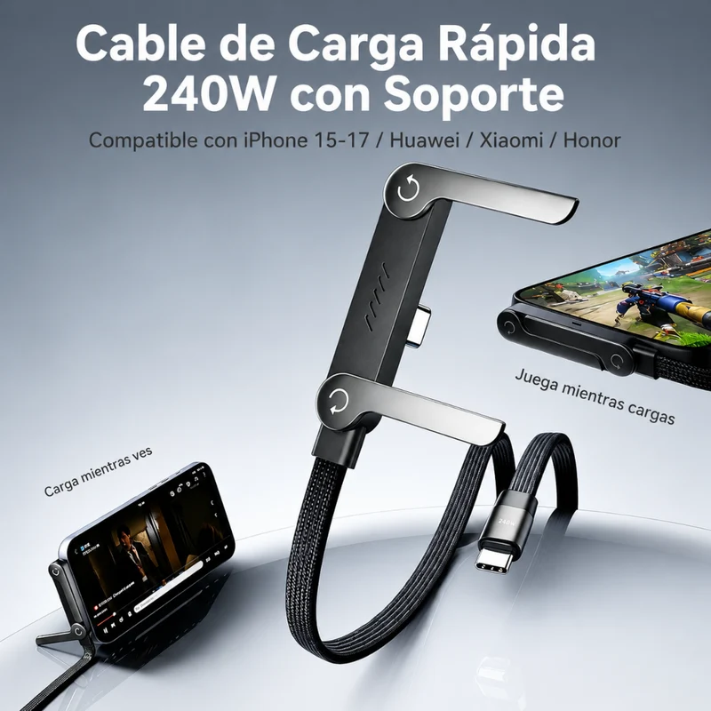 Miomu Cable de Carga Rápida Tipo-C con Soporte para Teléfono Celular
