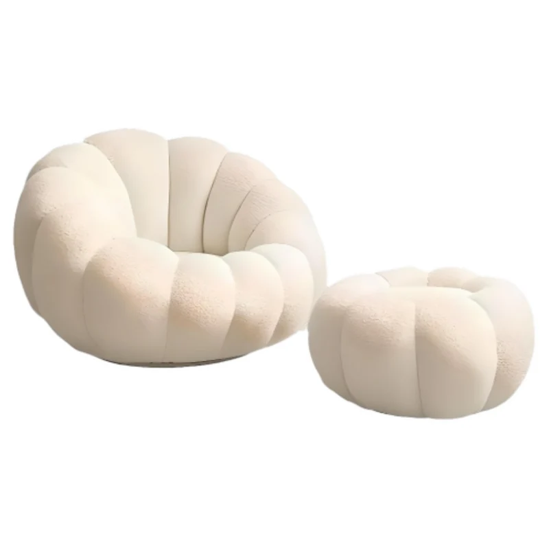 Miomu Set de Butaca y Ottomana Acolchadas, Blanco Nórdico