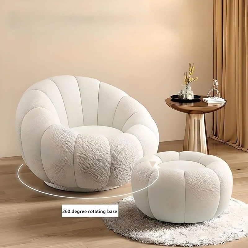 Miomu Set de Butaca y Ottomana Acolchadas, Blanco Nórdico