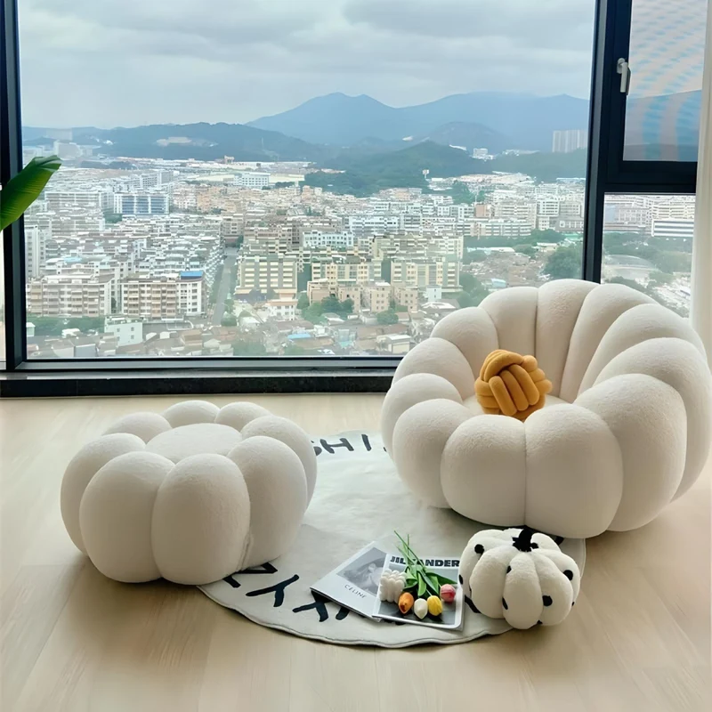 Miomu Set de Butaca y Ottomana Acolchadas, Blanco Nórdico
