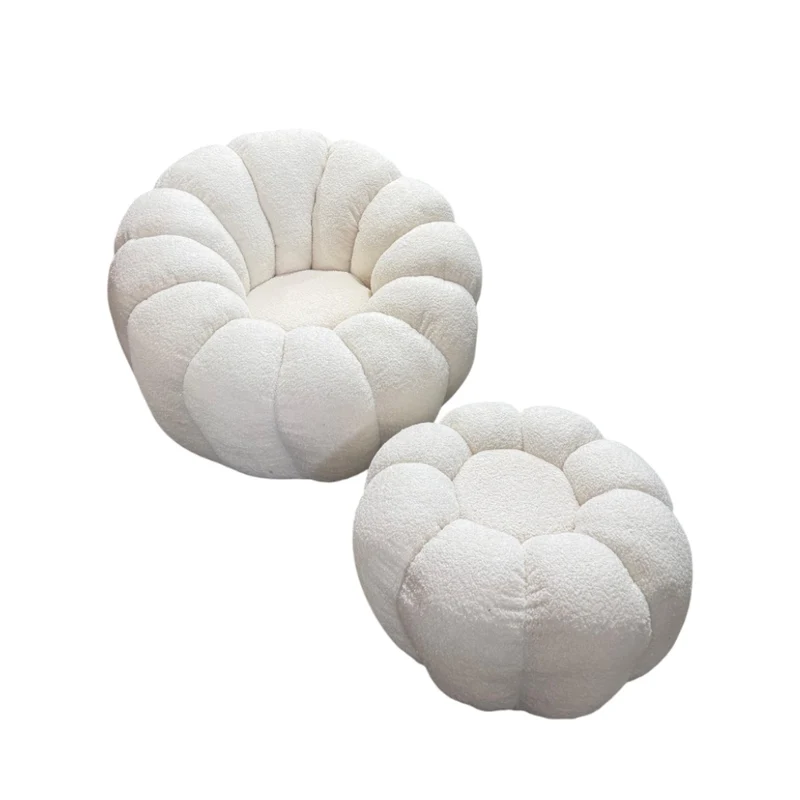 Miomu Set de Butaca y Ottomana Acolchadas, Blanco Nórdico