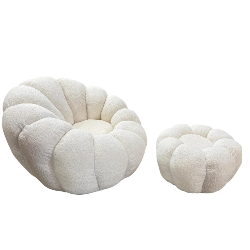 Miomu Set de Butaca y Ottomana Acolchadas, Blanco Nórdico