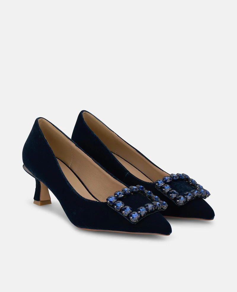 ZAPATO TACÓN TERCIOPELO CON ADORNO