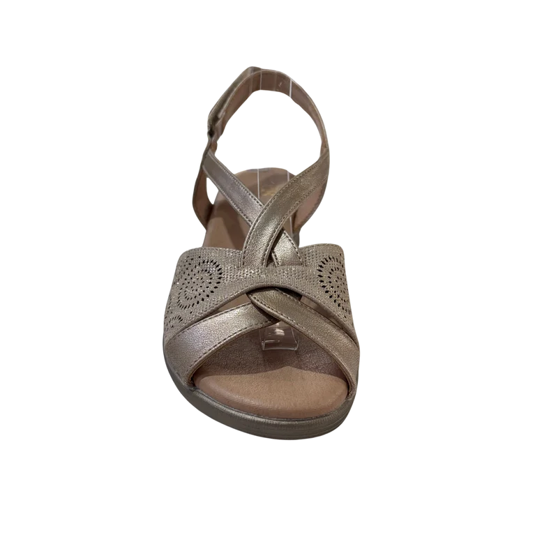 MUJER SANDALIA COMODO CUÑA VESTIR BEIGE CRUZADO