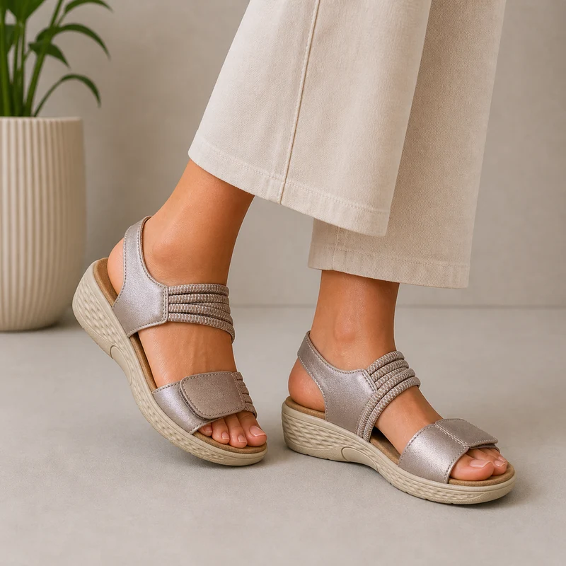 MUJER SANDALIA COMODO CUÑA BEIGE