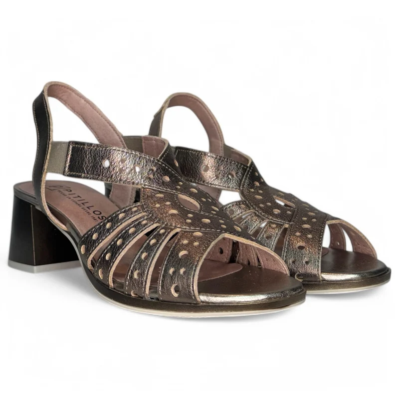 Sandalias Pitillos Tacón Troqueladas 10530 Bronce