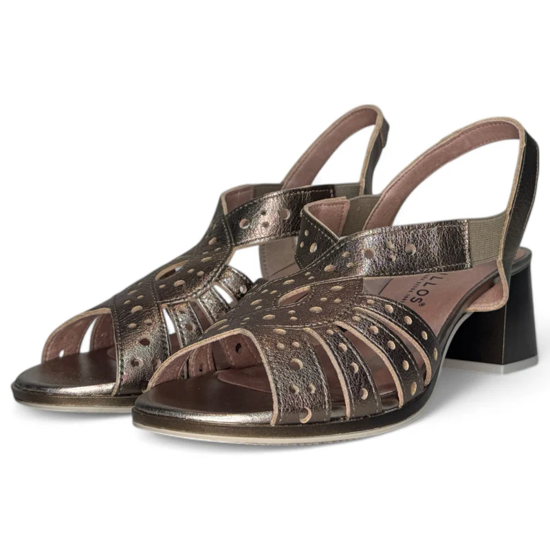 Sandalias Pitillos Tacón Troqueladas 10530 Bronce