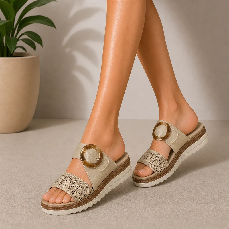 MUJER SANDALIA COMODO BEIGE RELIEVE