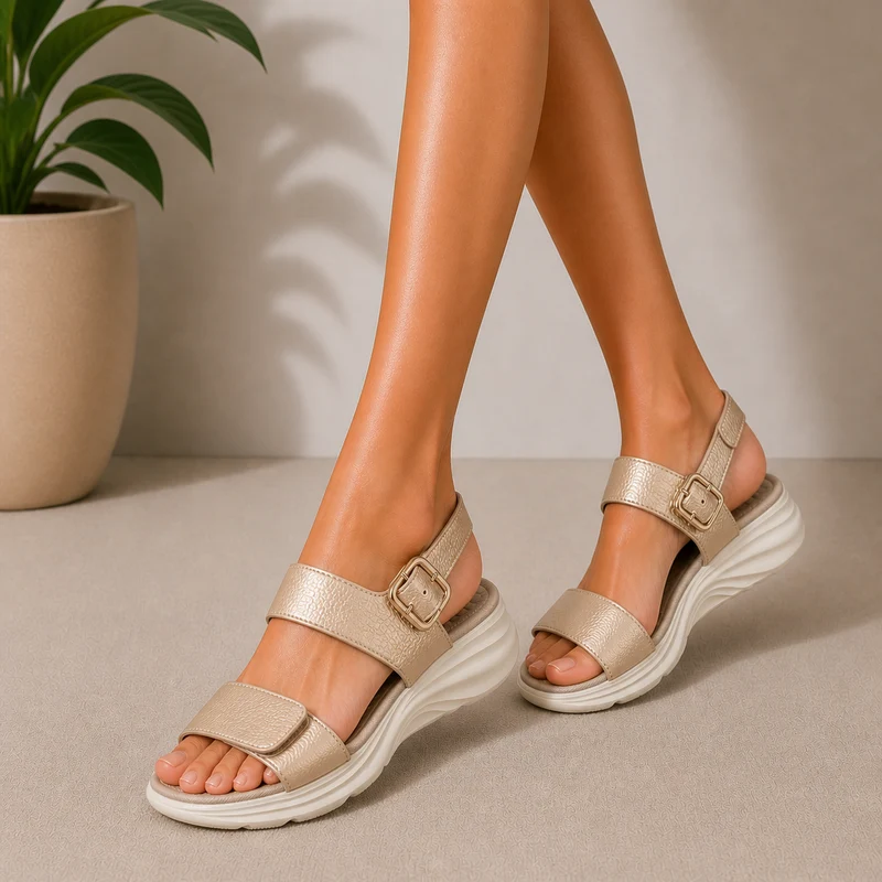 MUJER SANDALIA COMODO ORO PLATAFORMA