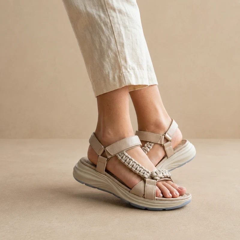 MUJER SANDALIA COMODO BEIGE CUERDA