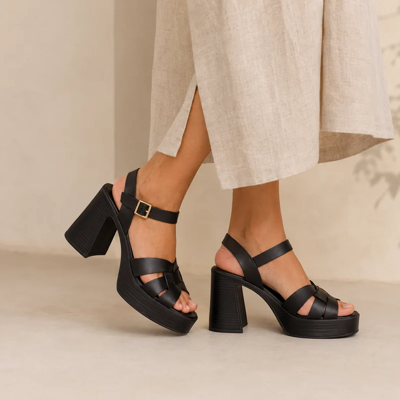 MUJER SANDALIA PIEL TACON ILENA NEGRO